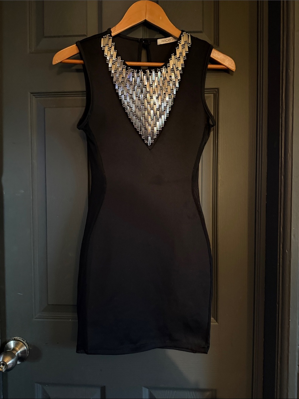 Arden B Black Mini Dress with Silver Beaded V-Neck